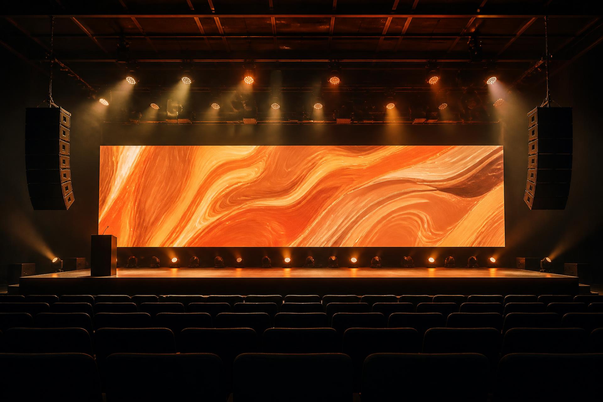 Large LED video wall with professional sound equipment at an event